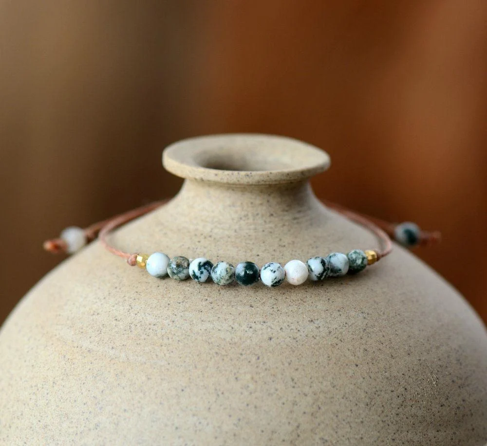 Handmade Natural Tree Agate Stone Adjustable Bracelet - Glova