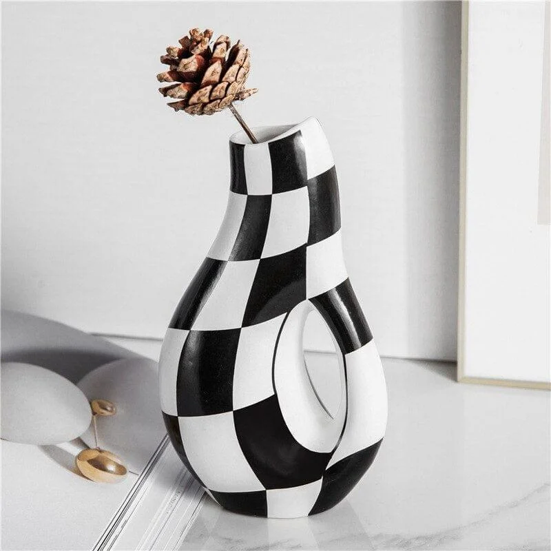 Handpainted Checkered Ceramic Vase - Glova