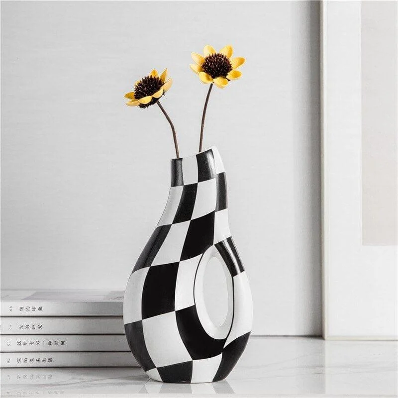 Handpainted Checkered Ceramic Vase - Glova