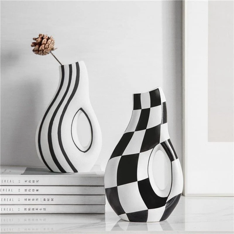 Handpainted Checkered Ceramic Vase - Glova