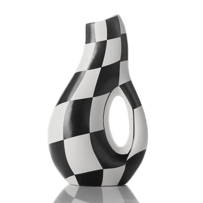 Handpainted Checkered Ceramic Vase - Glova