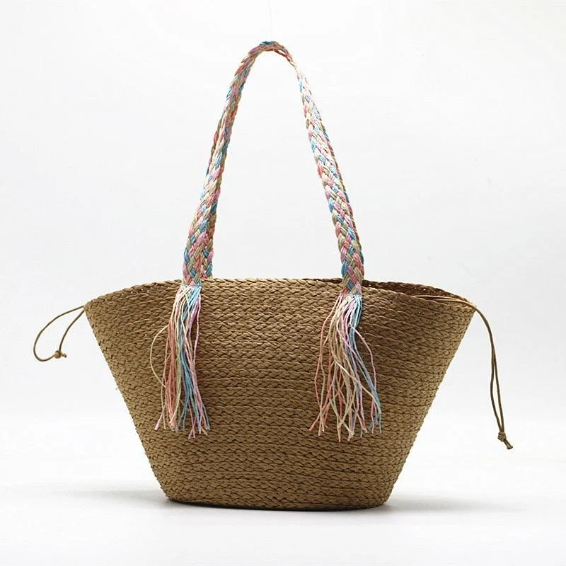 Hanni Pastel Braids Handle Straw Tote Bags - 2 Colors - Glova