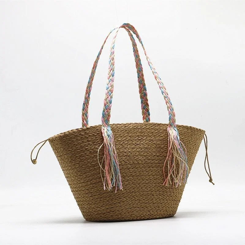 Hanni Pastel Braids Handle Straw Tote Bags - 2 Colors - Glova