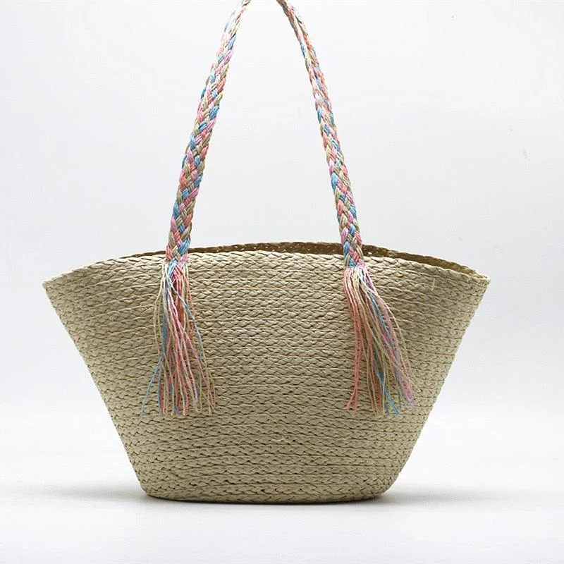 Hanni Pastel Braids Handle Straw Tote Bags - 2 Colors - Glova