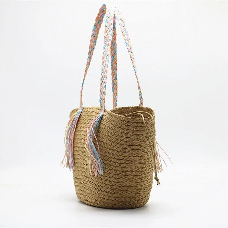 Hanni Pastel Braids Handle Straw Tote Bags - 2 Colors - Glova