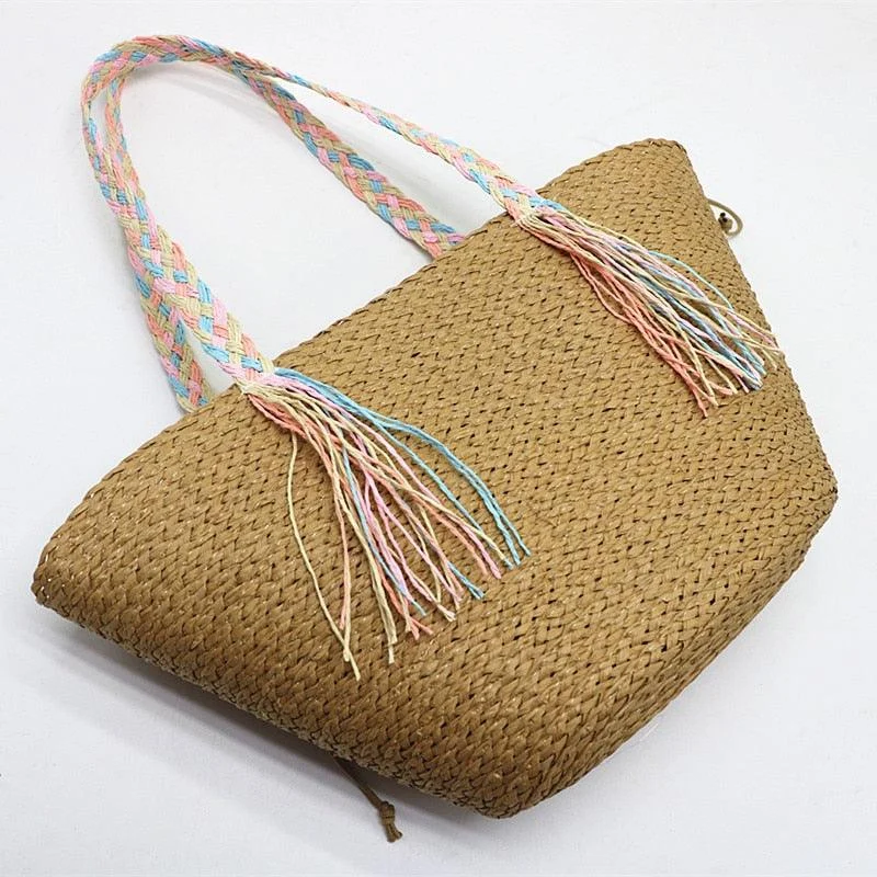 Hanni Pastel Braids Handle Straw Tote Bags - 2 Colors - Glova