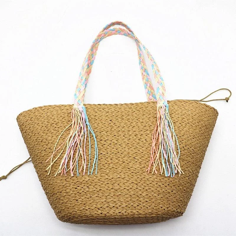 Hanni Pastel Braids Handle Straw Tote Bags - 2 Colors - Glova