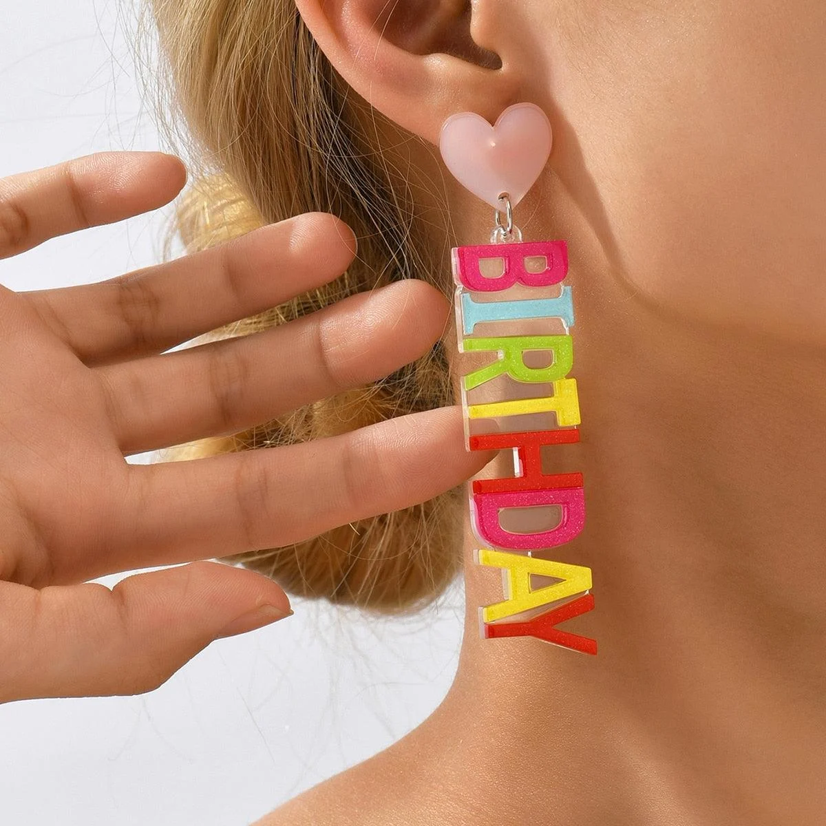 Happy Birthday Acrylic Drop Earrings - Glova