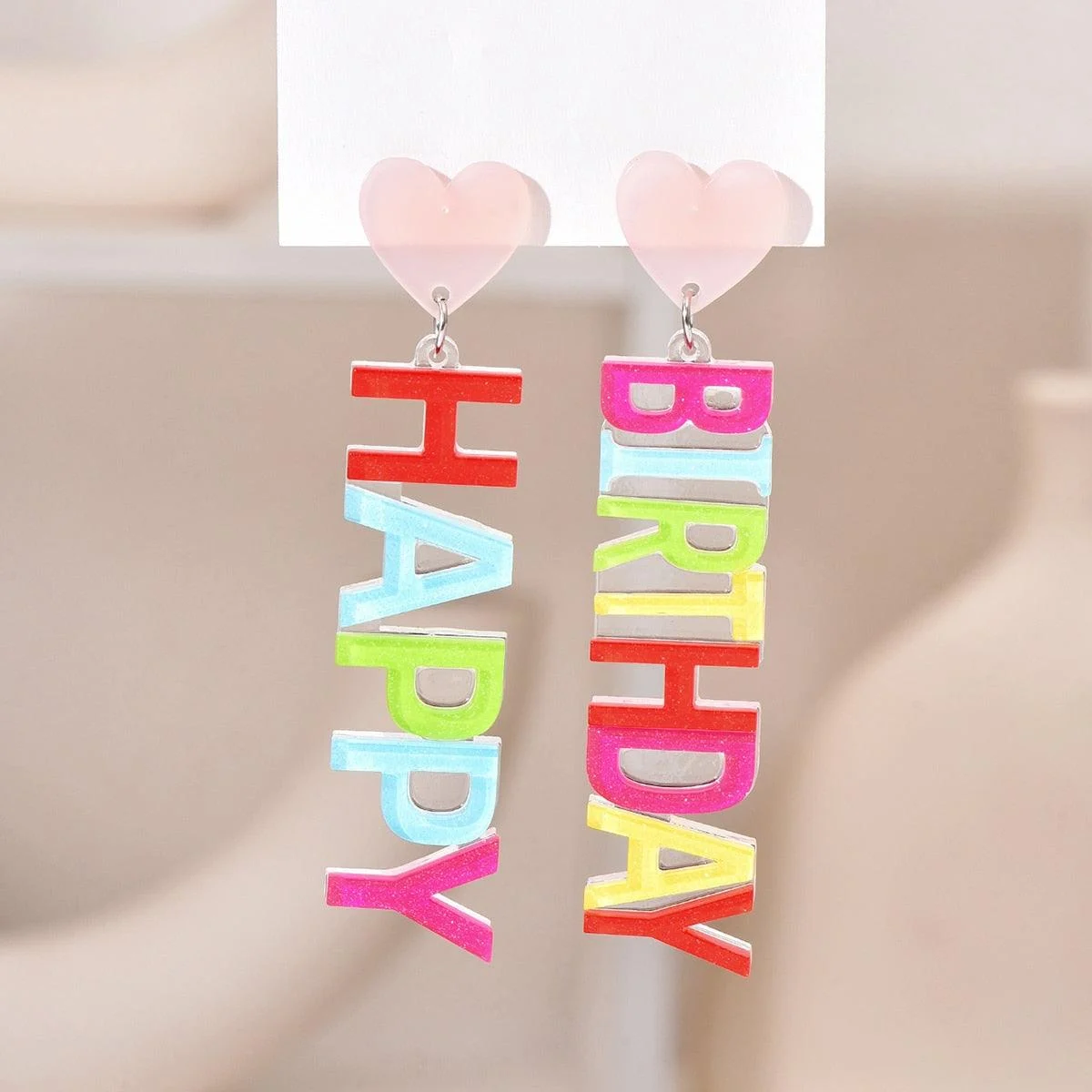 Happy Birthday Acrylic Drop Earrings - Glova