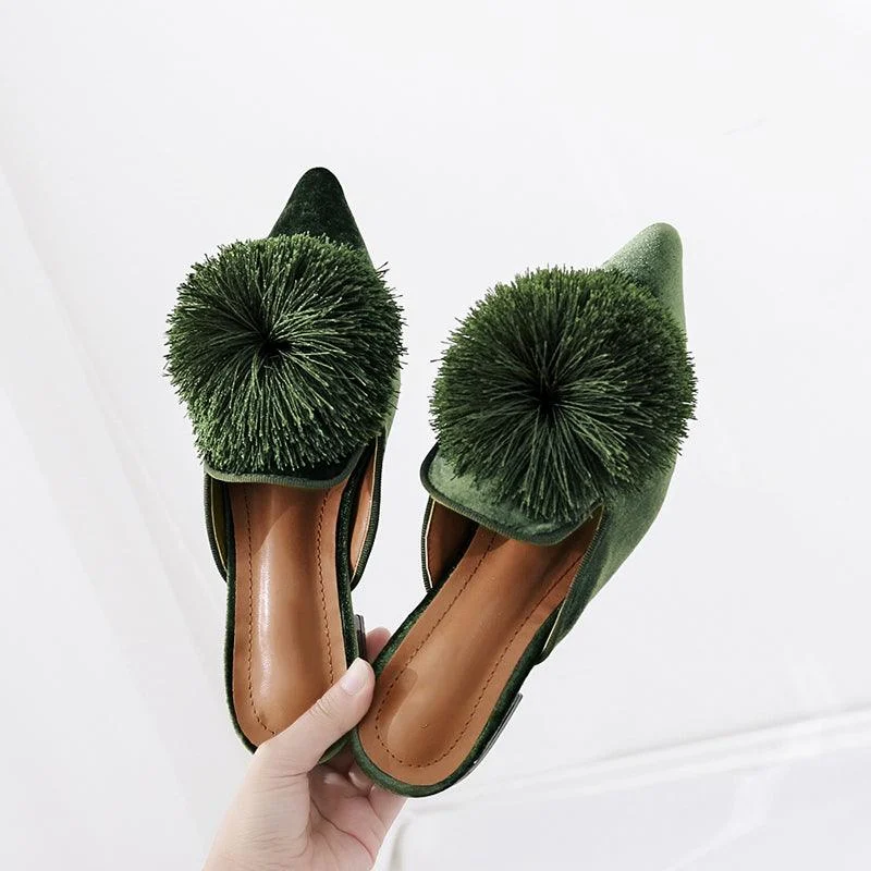 Harper Pom Pom Velvet Mules - Glova