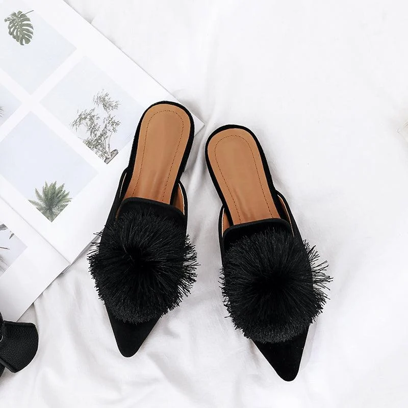 Harper Pom Pom Velvet Mules - Glova