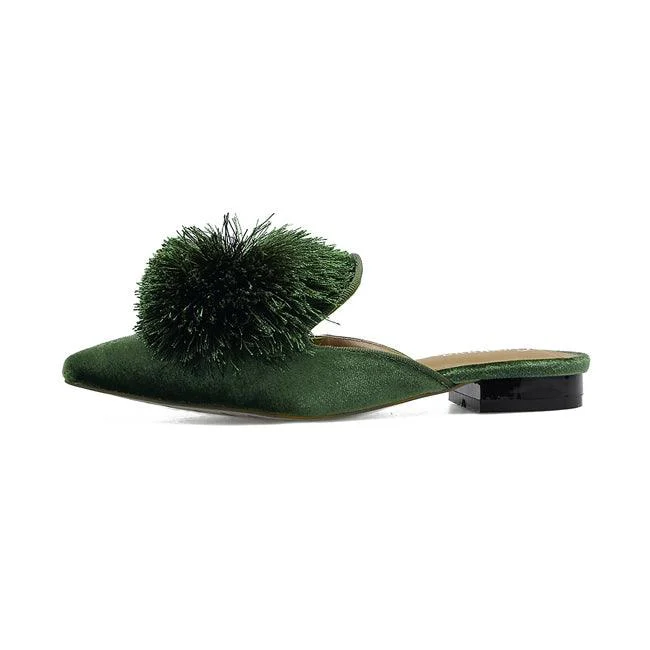 Harper Pom Pom Velvet Mules - Glova