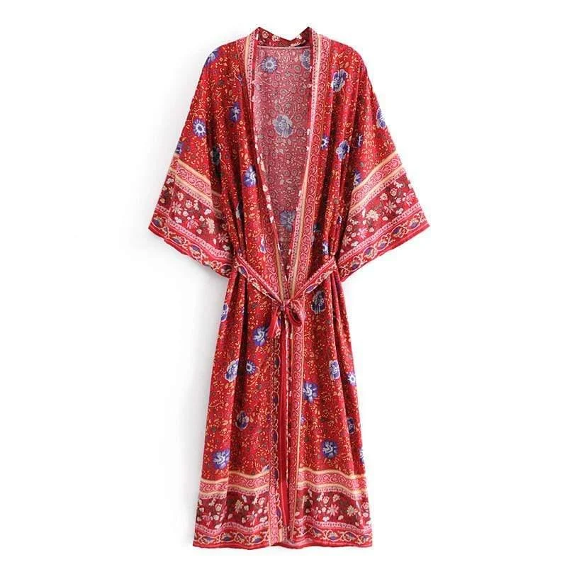 Harper Red Floral Kimono - Glova