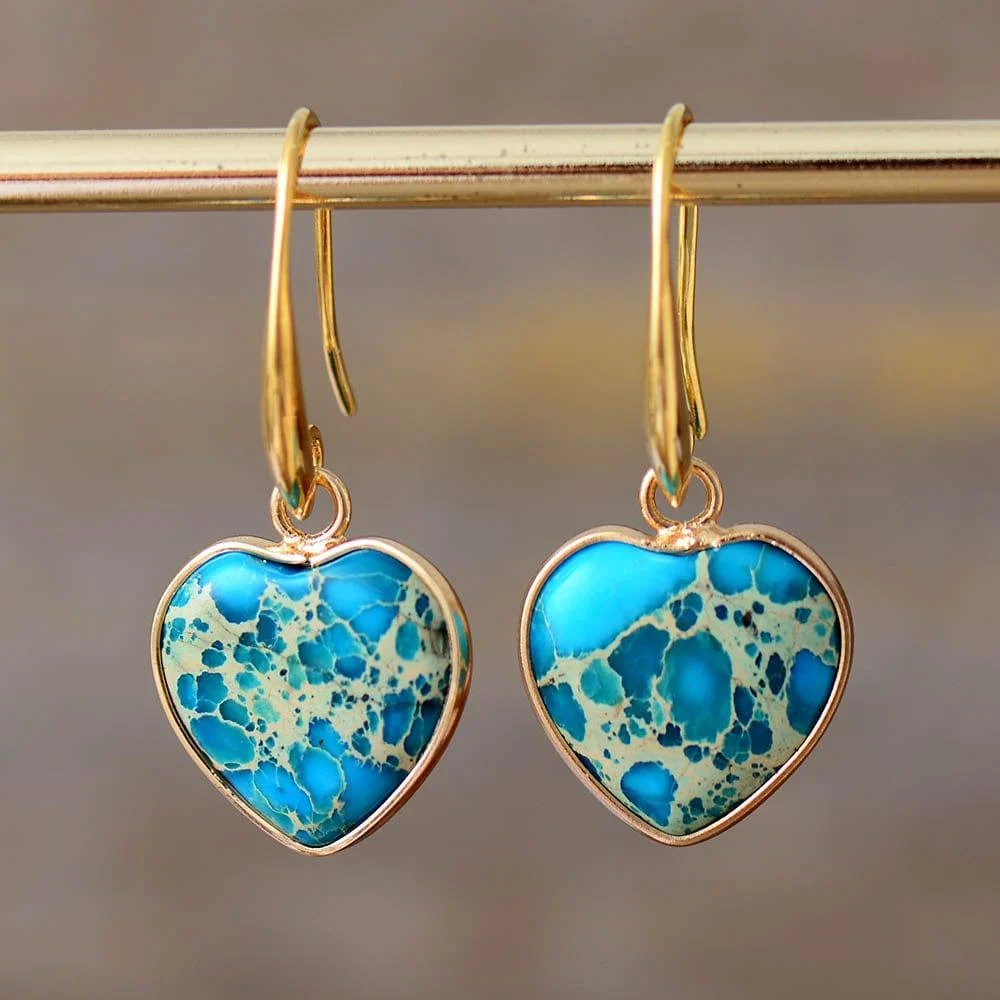 Heart Shape Natural Crystal Dangle Earrings - Glova