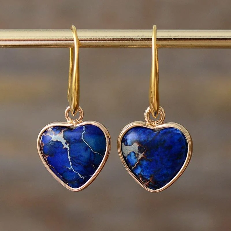 Heart Shape Natural Crystal Dangle Earrings - Glova