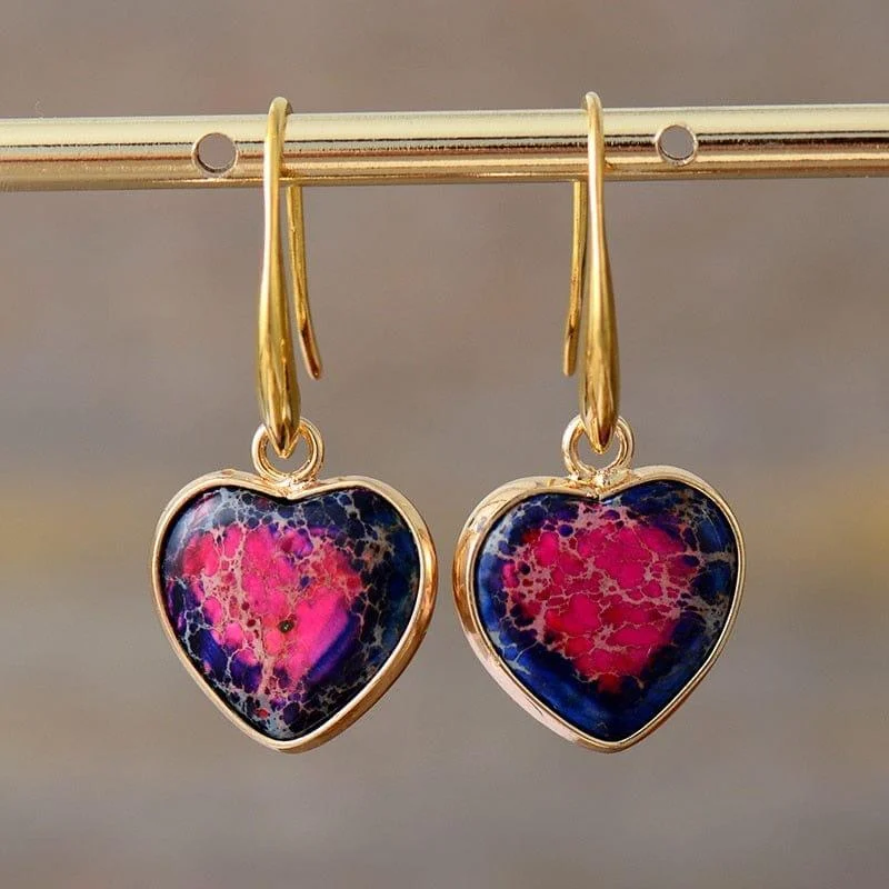 Heart Shape Natural Crystal Dangle Earrings - Glova