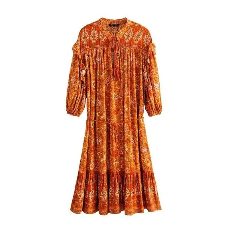 Heather Orange Floral Mini Dresses - Glova