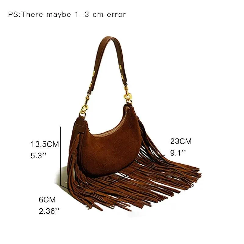 Hemi Tassel Fringed Suede Hobo Bag - Glova