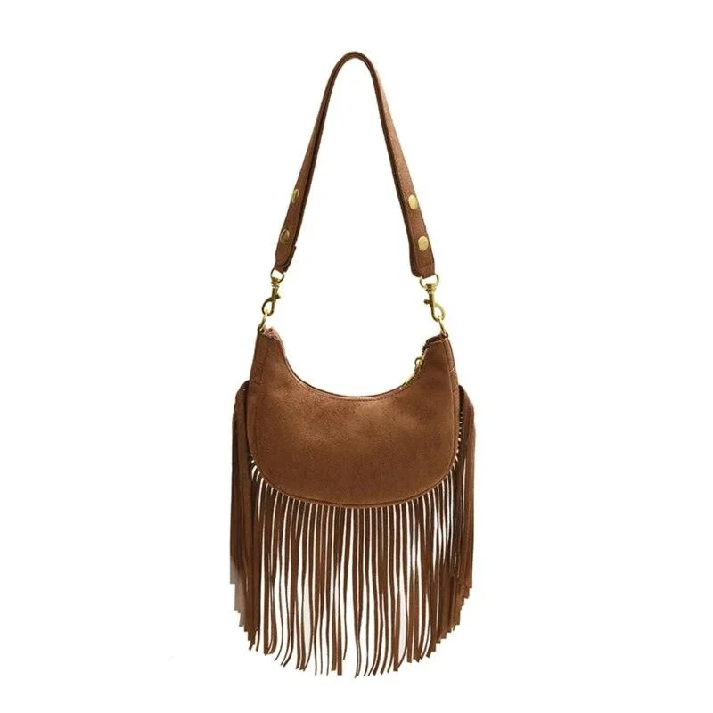 Hemi Tassel Fringed Suede Hobo Bag - Glova