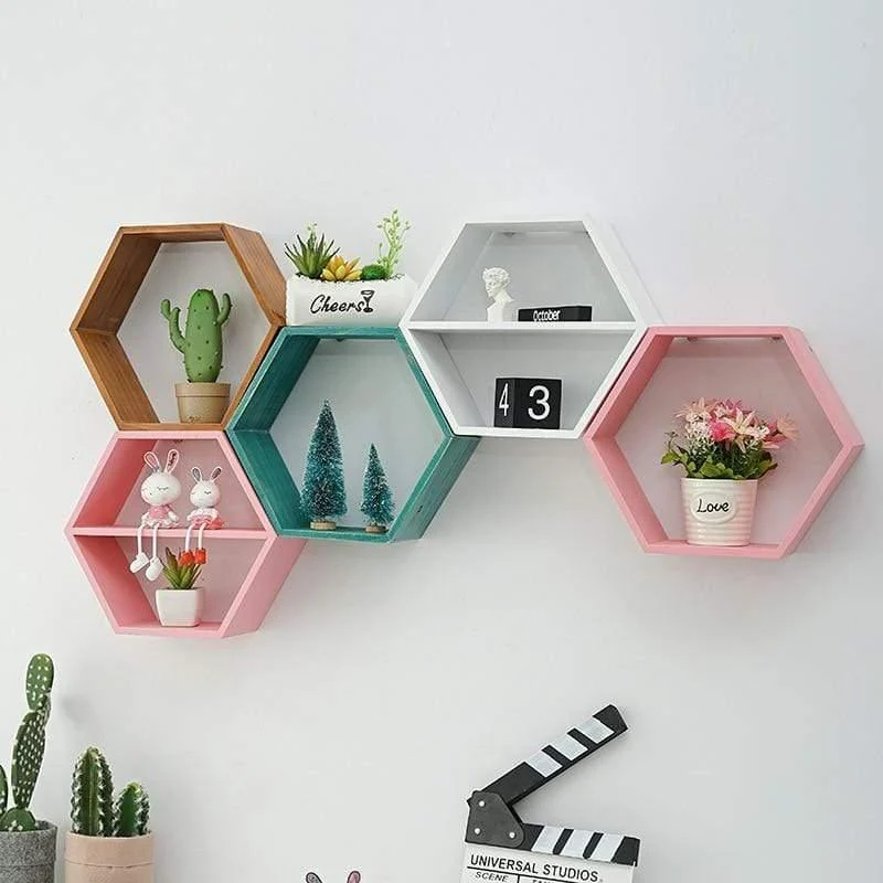 Hexagon Shaped Wooden Shelf - Glova