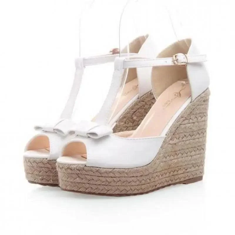 High Heel Wedges Peep Toe Linen Platform Sandals - Glova