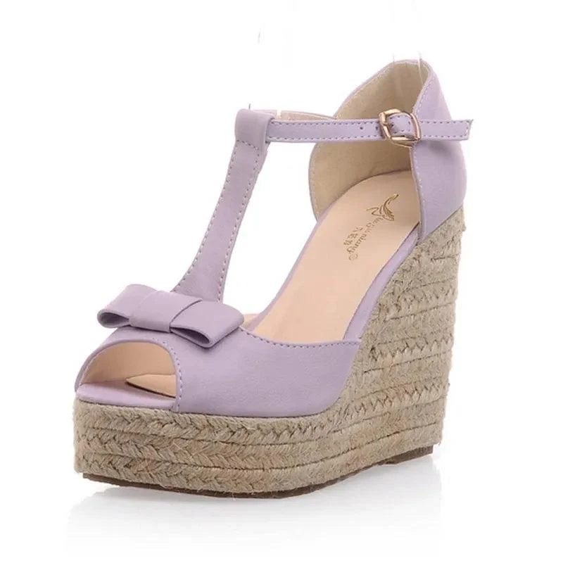 High Heel Wedges Peep Toe Linen Platform Sandals - Glova