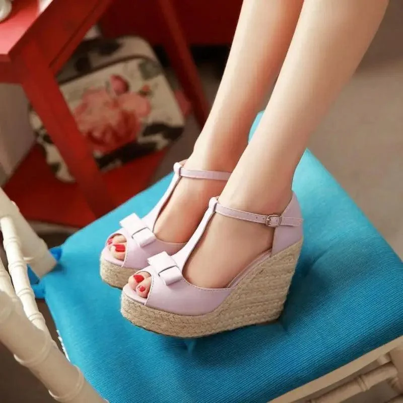 High Heel Wedges Peep Toe Linen Platform Sandals - Glova