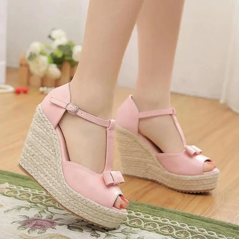 High Heel Wedges Peep Toe Linen Platform Sandals - Glova