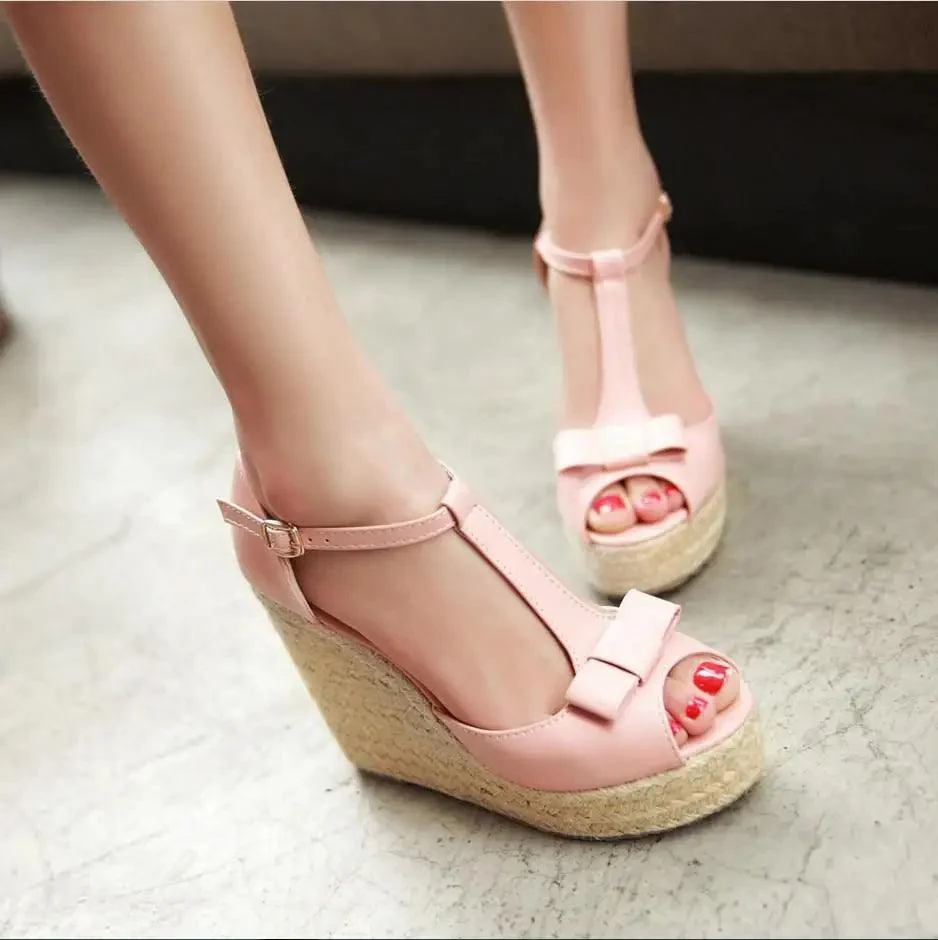 High Heel Wedges Peep Toe Linen Platform Sandals - Glova