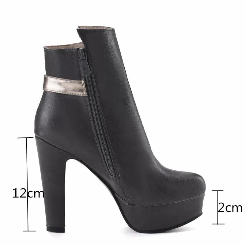 High Heels Buckle Platform Black White PU Leather Boots - Glova