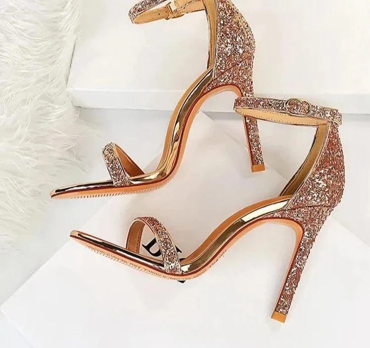 High Heels Buckle Strap Stiletto Rhine Stone Shoes - Glova