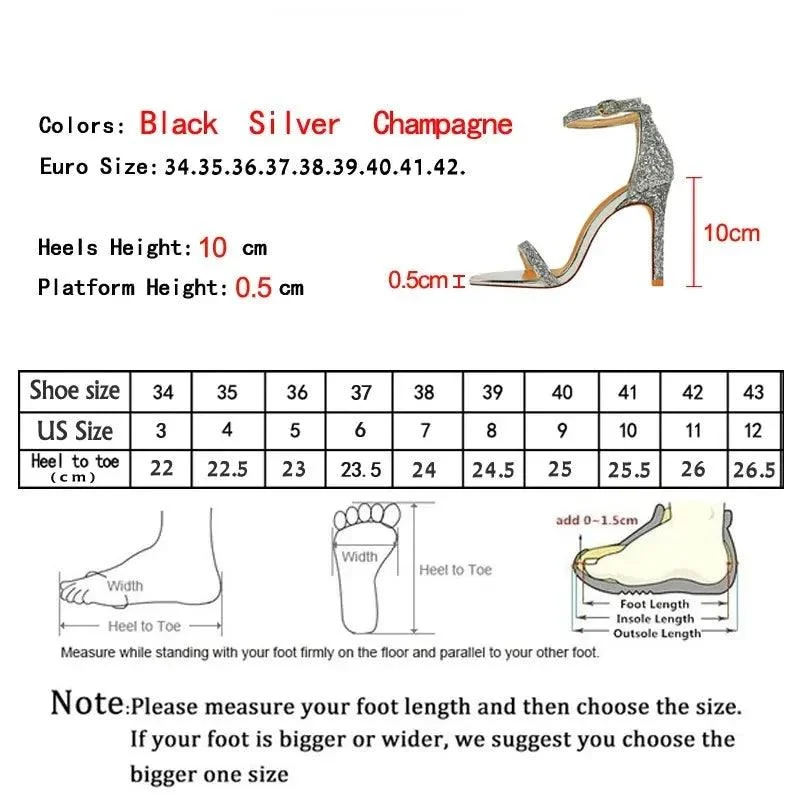 High Heels Buckle Strap Stiletto Rhine Stone Shoes - Glova