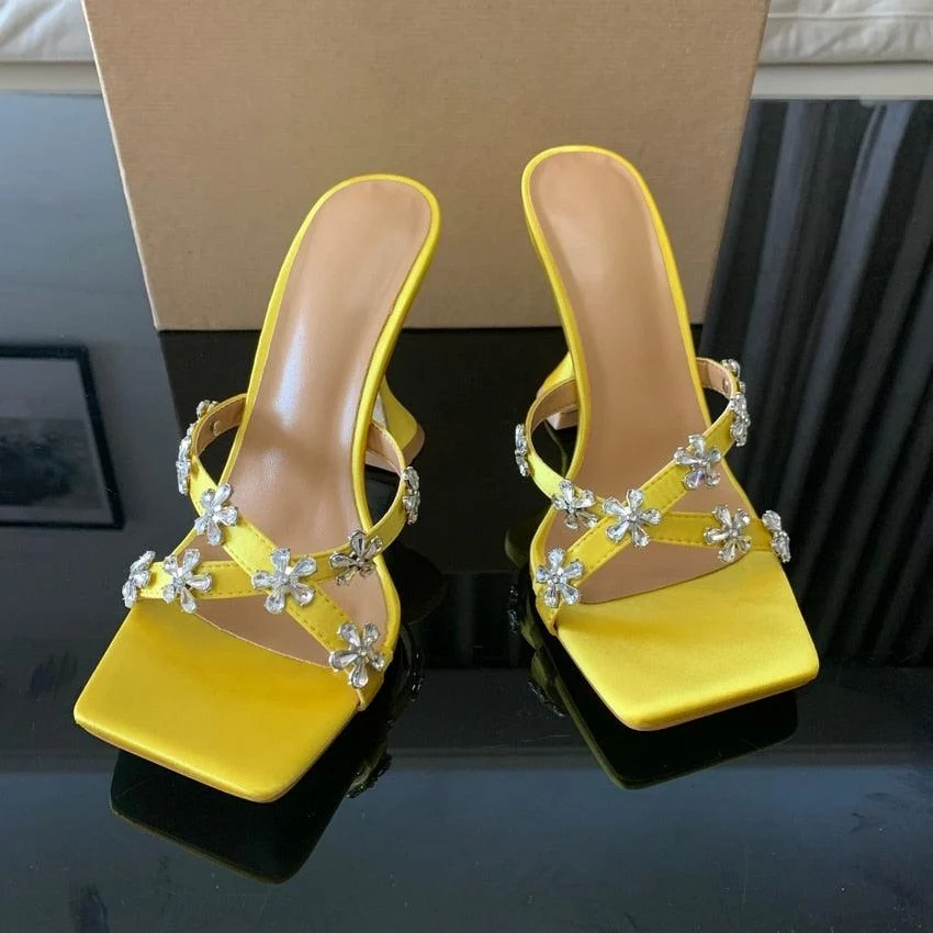 High Heels Crystal Flowers Sleek Sandal Shoes - Glova