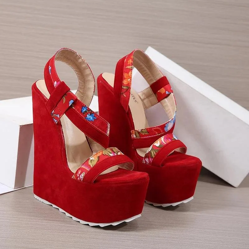 High Heels Platform Wedges Red Women Shoes - Glova