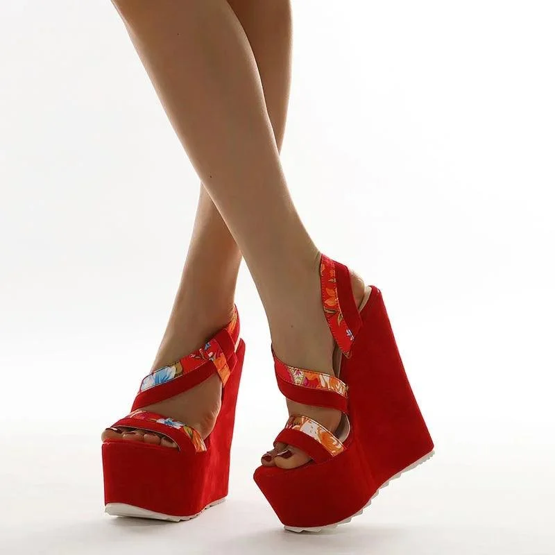 High Heels Platform Wedges Red Women Shoes - Glova