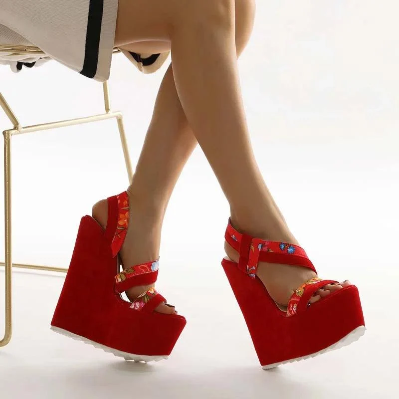 High Heels Platform Wedges Red Women Shoes - Glova