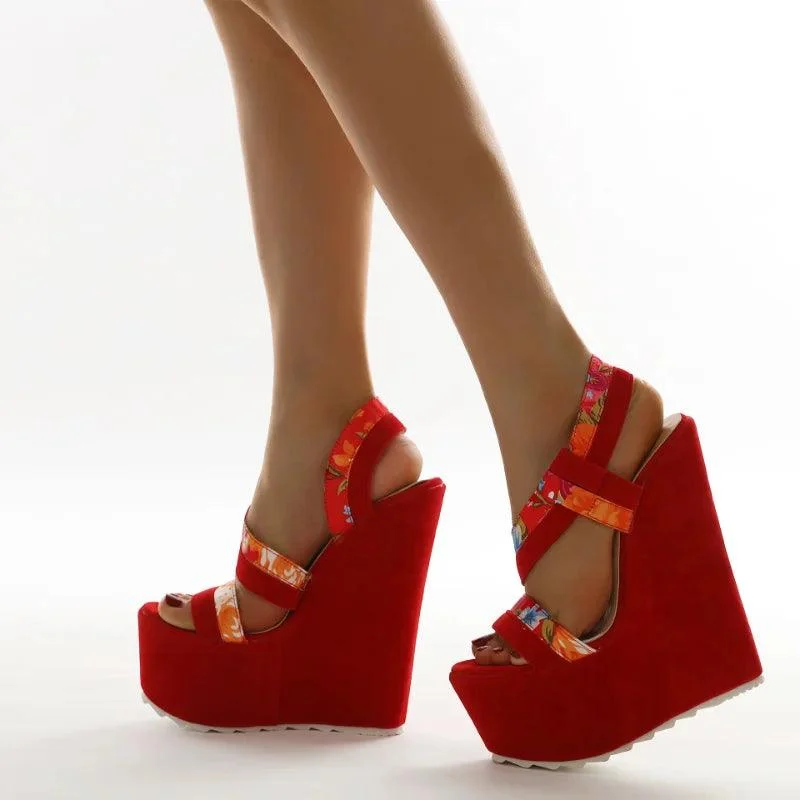 High Heels Platform Wedges Red Women Shoes - Glova