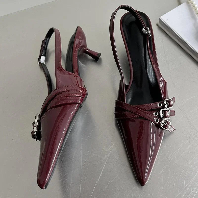 High Heels Sandals Women Pointed Toe Buckle Strap Pump Shoes - Glova