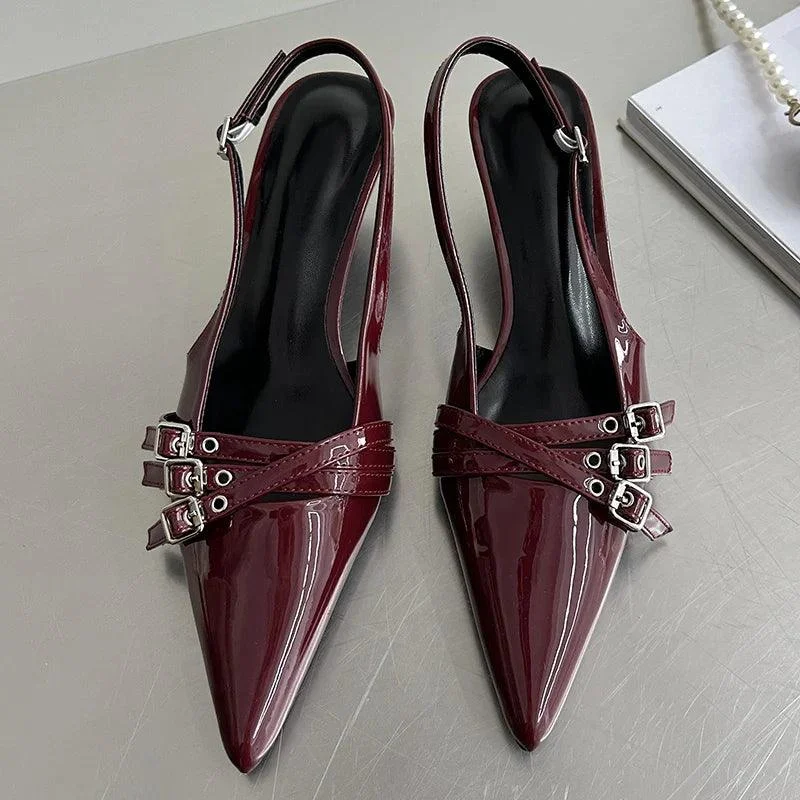 High Heels Sandals Women Pointed Toe Buckle Strap Pump Shoes - Glova