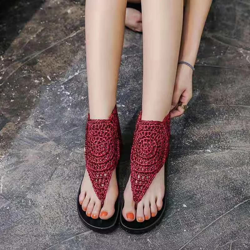 High-Top Knit Crochet Sandals - Glova