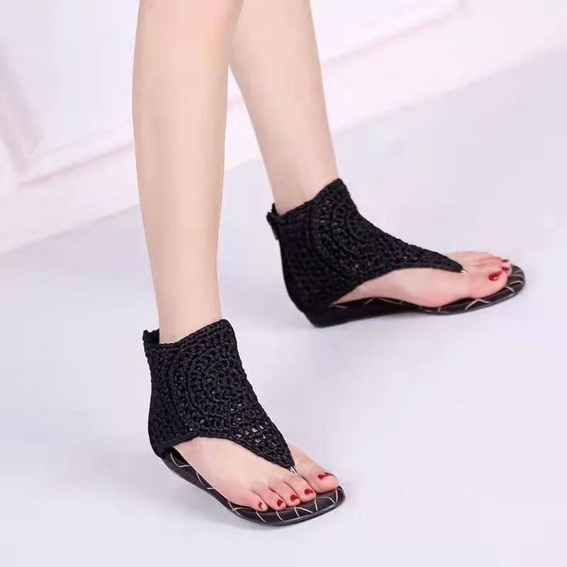 High-Top Knit Crochet Sandals - Glova