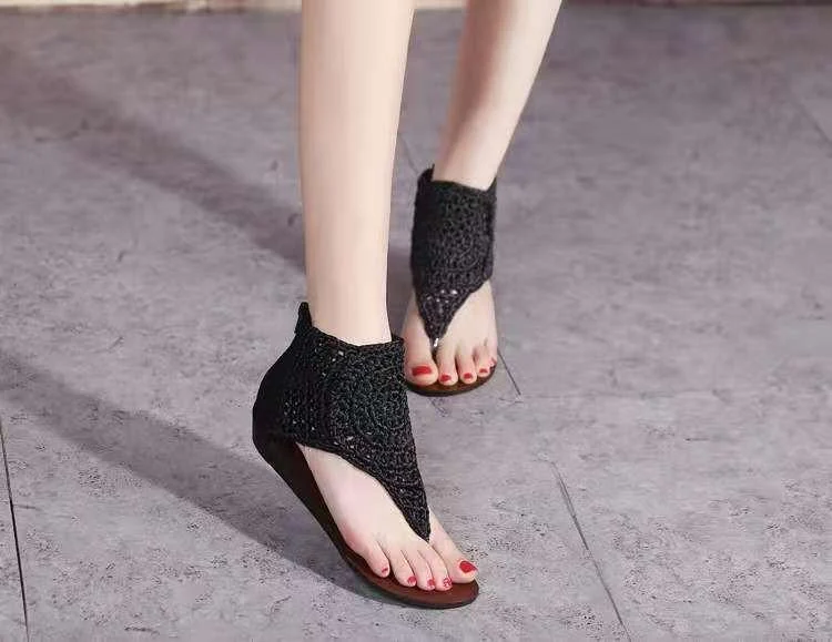 High-Top Knit Crochet Sandals - Glova