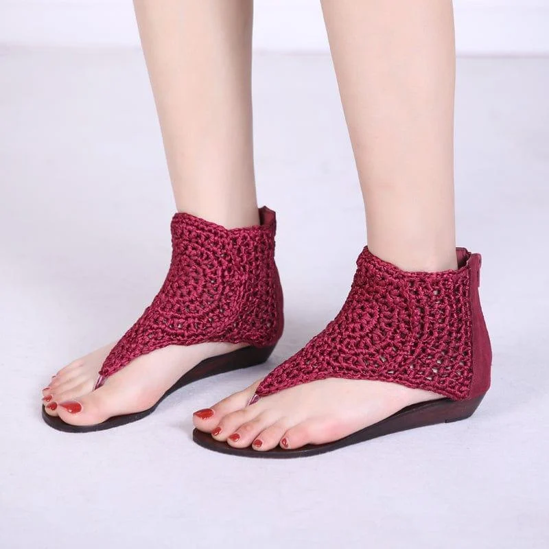 High-Top Knit Crochet Sandals - Glova