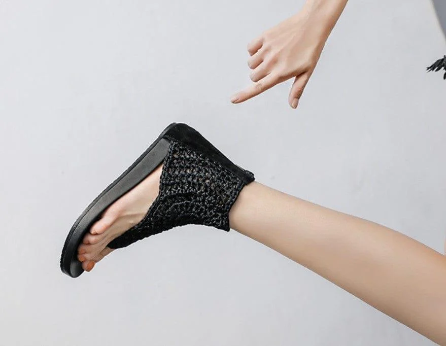 High-Top Knit Crochet Sandals - Glova