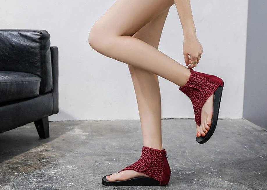 High-Top Knit Crochet Sandals - Glova