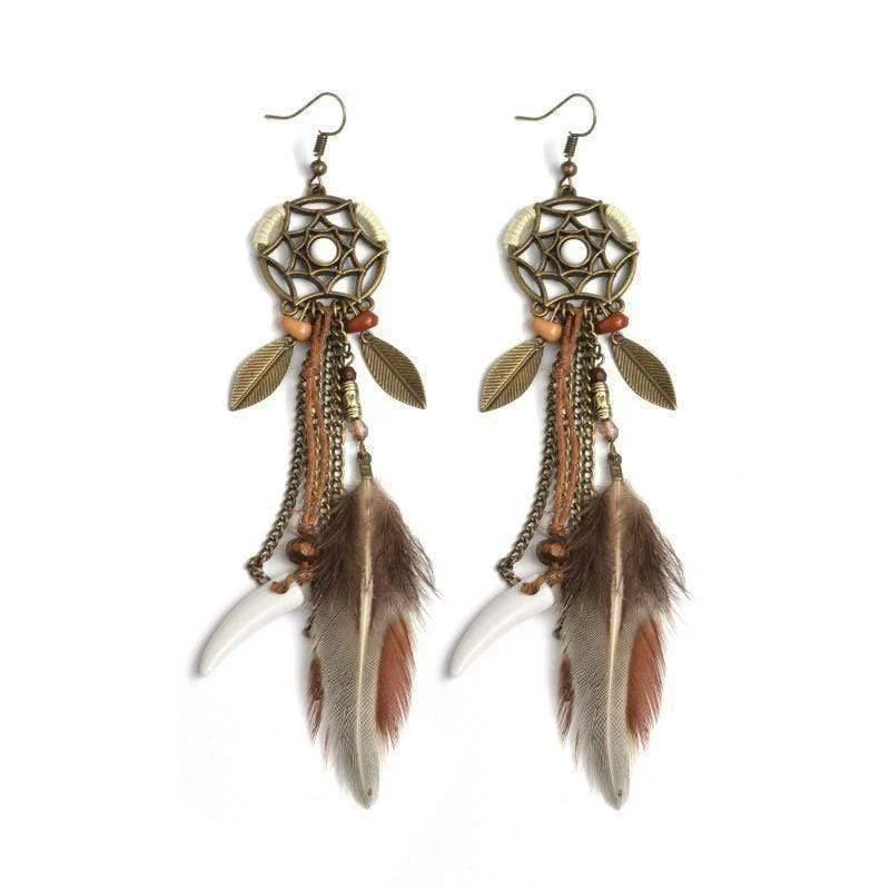 Hippie Feather Dreamcatcher Earrings - Glova