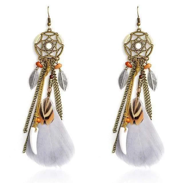 Hippie Feather Dreamcatcher Earrings - Glova