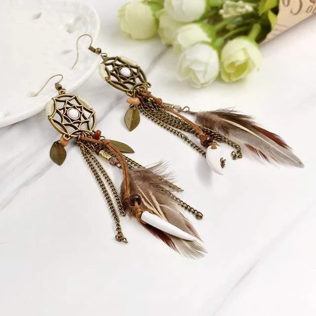 Hippie Feather Dreamcatcher Earrings - Glova