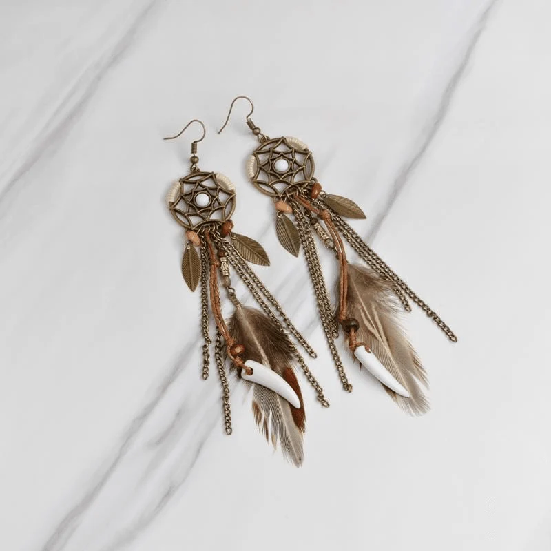 Hippie Feather Dreamcatcher Earrings - Glova