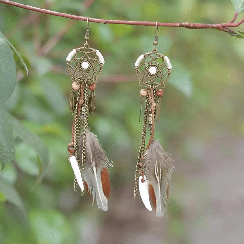 Hippie Feather Dreamcatcher Earrings - Glova